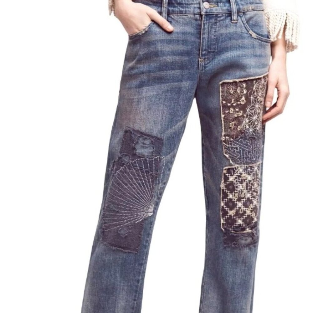 Pilcro Hyphen Shibori patchwork jeans
